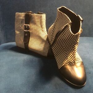 Houndstooth Ankle Boots with Black Accents